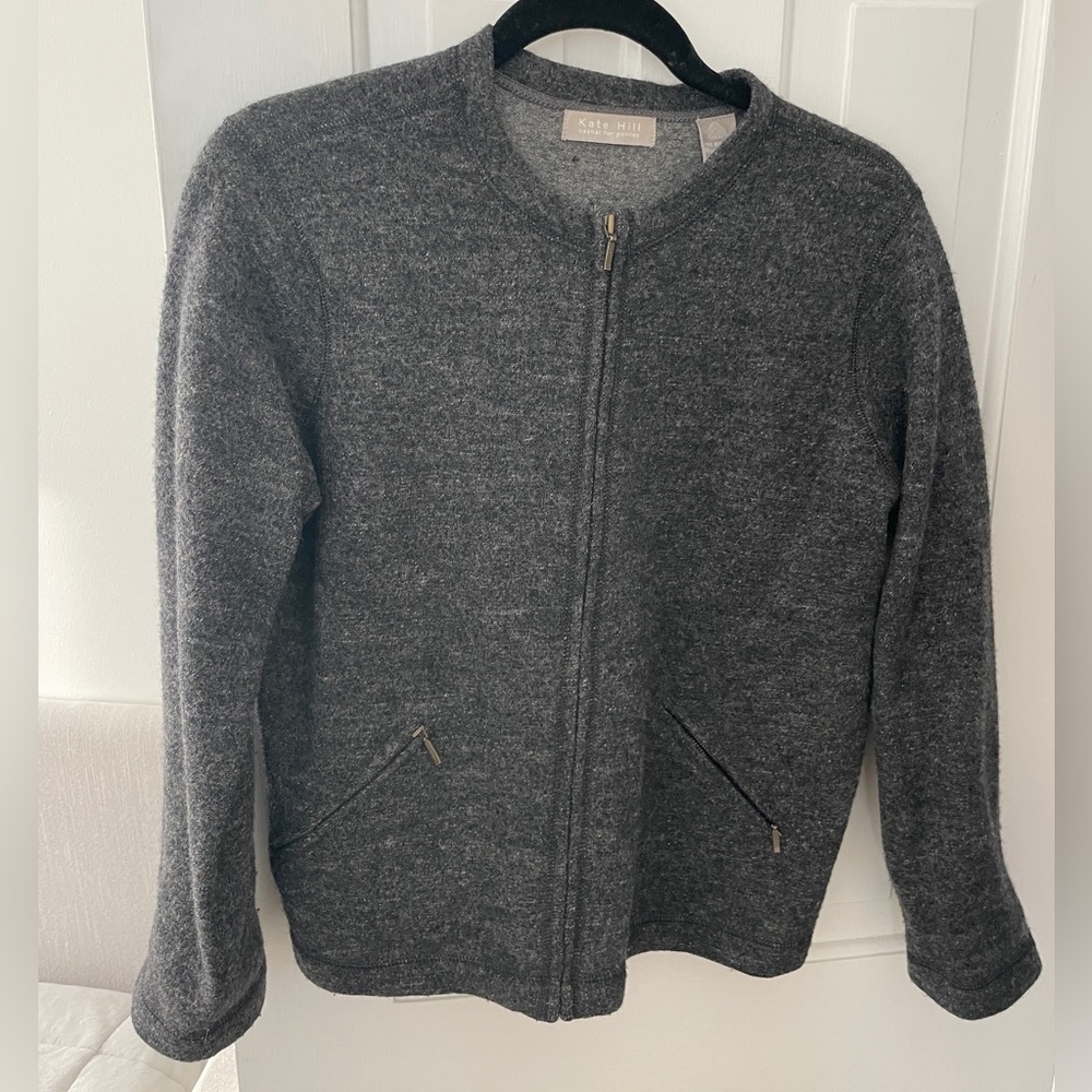 Kate Hill 100% Wool Zip Up Jacket | Size: MP | Color: Dark Heather Gray
